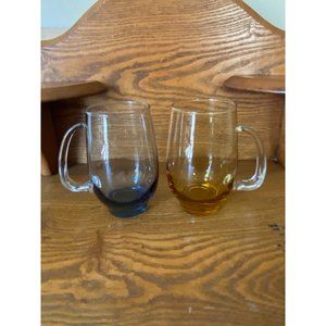 Pair of Libbey MCM Drinking Glass Roly Poly Blue Tawny